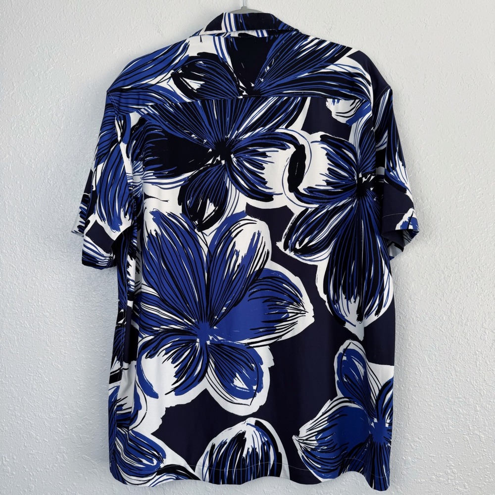 Zara Mens Slim Fit Floral Button Down Shirt Blue White XL Short Sleeve Tropical - Picture 6 of 9